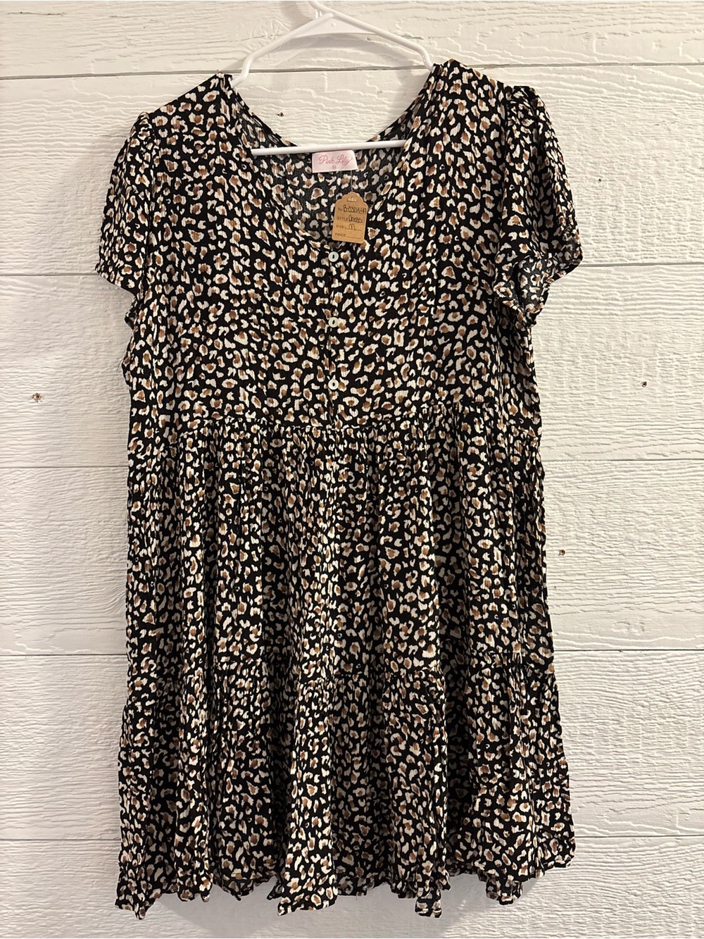 Flowy Black Leopard Print Tiered Dress - Pink Lily